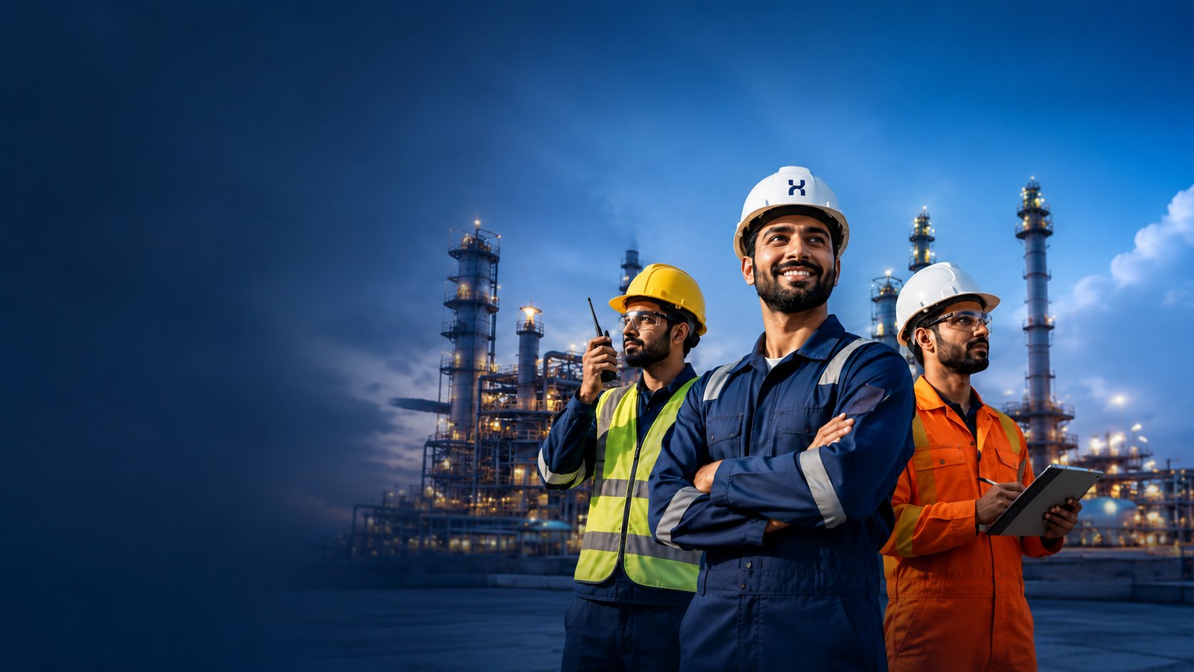 Skilled GCC heavy-industry workers at an oil & gas plant